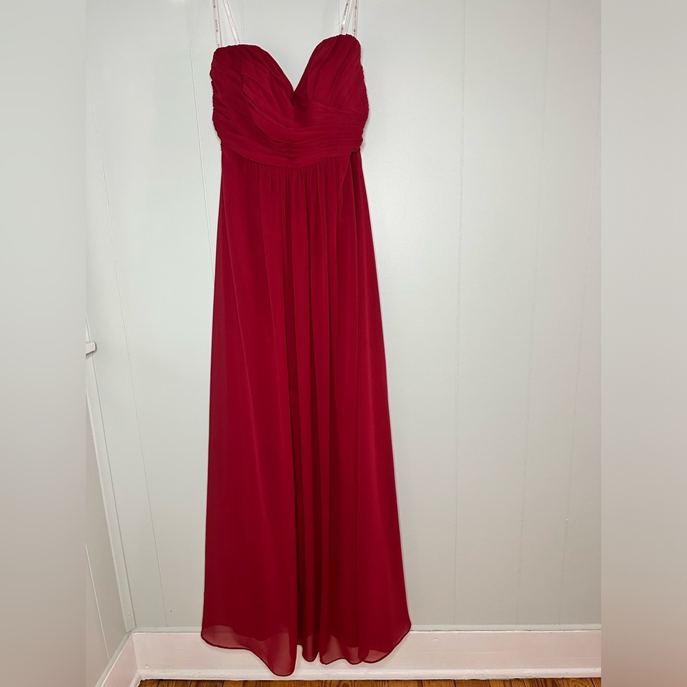 Strapless Maxi Burgundy Bridesmaid Dress by Jasmine Bridal
